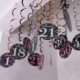 Decoração de festa 6pcs PVC espiral feliz aniversário redemoinho 18 21 30 40 50 60 70 anos de idade pendurado ornamentos decorações pingentes favor