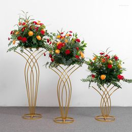 Décoration de fête 6 pièces or brillant guirlande Bouquet présentoir Vase à fleurs pour centres de table de mariage décors de scène allée