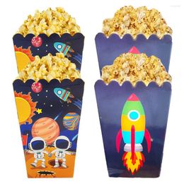 Decoración de fiesta 6 unids astronauta espacial caja de palomitas de maíz cohete niños cumpleaños favor cajas de tratamiento hacia fuera decoración temática