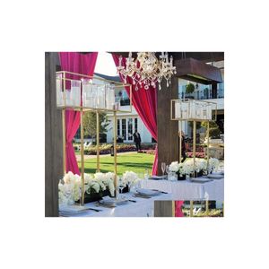 Feestdecoratie 6 stks groothandel bruiloft metaal lang goud bloemstand pilaar tafel centerpieces yudao1649 drop levering home tuin f dhh8x