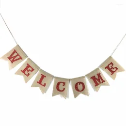 Feestdecoratie 7 vlaggen teken "WELCOME" Jute Garland Banner Handgemaakte rustieke jute Bunting Kerst bruiloft decoraties Evenement aanbod