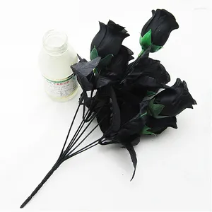 Décoration de fête 7 têtes Simulation Rose noire fleur artificielle Bouquet de soie maison mariage vacances Halloween bricolage Arrangement