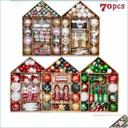 Décoration de fête 70 Pcs Ornements De Noël Ensemble Arbre Boules Suspendues Boule Pendentifs Décor De Noël Pour Noel Année Cadeau Drop Deliver Yydhhome Dhwmv