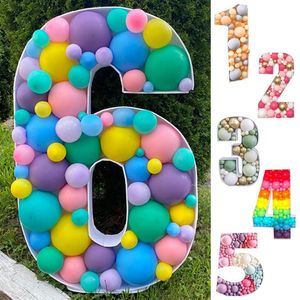 Decoración de fiesta 73 cm Número grande Marco Soporte Globo Caja de llenado DIY Baby Shower Cumpleaños Carta Alfabeto Mosaico Aniversario Boda Decorat