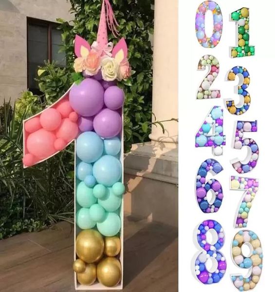 Décoration de fête 73cm Big Numéro Cadre Stand Ballon Remplissage Boîte DIY Baby Shower Jungle Anniversaire Lettre 1 2 3 Mosaïque Anniversaire N5625503
