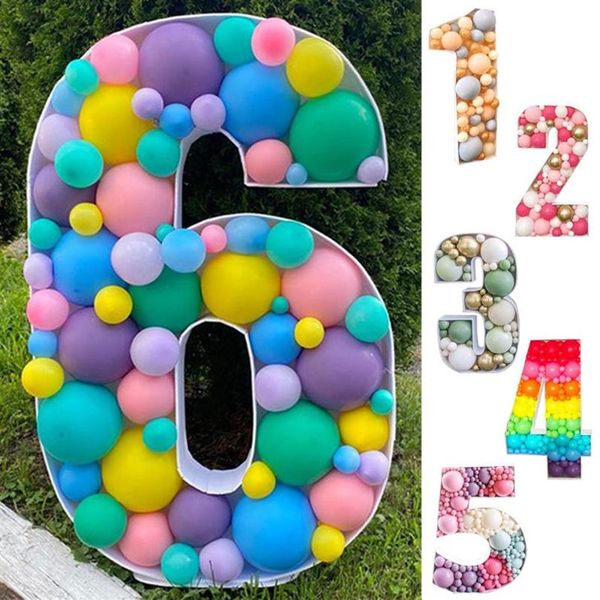 Decoración de fiesta 73cm marco de número grande soporte globo caja de llenado DIY Baby Shower cumpleaños letra alfabeto mosaico aniversario Weddi279F