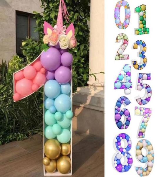 Décoration de fête 73cm Big Numéro Cadre Stand Ballon Remplissage Boîte DIY Baby Shower Jungle Anniversaire Lettre 1 2 3 Mosaïque Anniversaire6773737