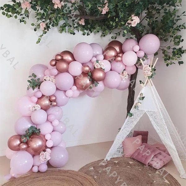 Decoración de fiesta 73 Uds. Conjunto de globos de látex de oro rosa, globos púrpuras rosas, kit de guirnalda, suministros de fondo de boda de cumpleaños