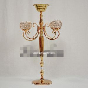 Decoración de fiesta 75 cm de alto 10 piezas Suministro de centros de mesa dorados Candelabros de boda de cristal de 5 brazos