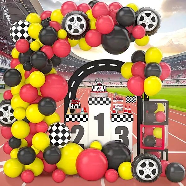 Décoration de fête 75pcs Ballon à thème de course Garland Arch Set Noir Red Yellow Letex Boy Baby Babil