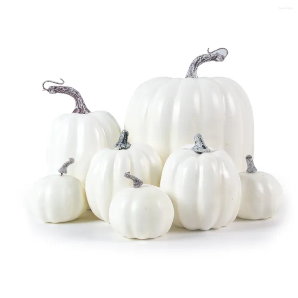 Décoration de fête 7pcs Multi tailles White Pumpkin Set Simulat Mousse Pumpkins For Harvest Automne Thanksgiving Halloween de Noël