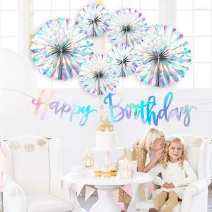 Decoración de la fiesta 7pcs/set Banner de ventilador de papel iridiscente en Baby Shower Diy Flower Crafts Decoración suministro de cumpleaños