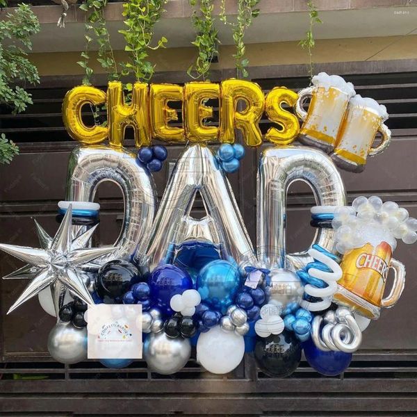 Décoration de fête 82pcs 16 / 32inch CHEERS DAD Ballons en aluminium pour la fête des pères heureux Bleu Blanc Latex Garland Arch Kit Air Globos