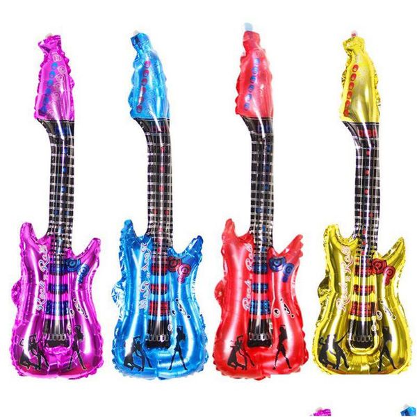 Decoración del partido 85X30Cm Guitarra Foil Globos Inflable Globo de aire de helio Baby Shower Boy Suministros Juguetes para niños Cumpleaños Ballon Lx258 Dh3Zh