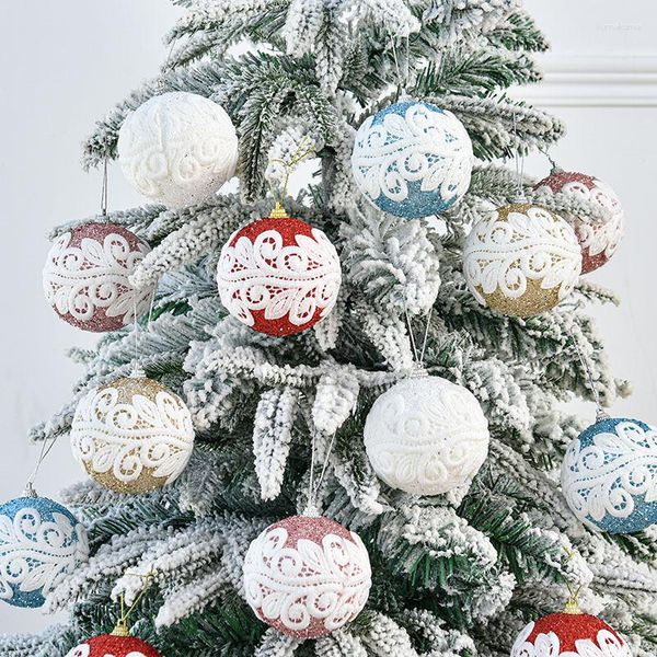 Décoration de fête 8 cm noël paillettes boule arbre dentelle pendentif boule suspendus rouge ornements Navidad année maison chambre porte murale