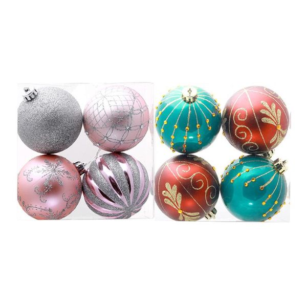 Décoration de fête 8pcs 8cm boules suspendues de noël décoration de peinture de noël ornements muraux (rouge et vert argent et)