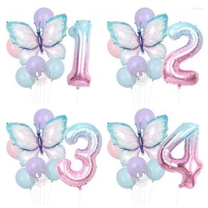 Décoration de fête 8pcs Ball d'anniversaire papillon 40inch Numéro de dégradé étoilé Sky Baby Shower Hélium 1-9 Ball numérique