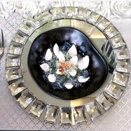 Party Decoration 8pcs) Luxe Royal Dining Jeweled Diamond Mirror Charger Plate met strass voor bruiloft Yudao1463