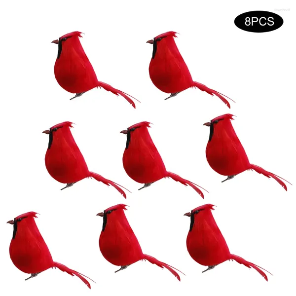 Decoración de fiesta 8 unids plumas rojas pájaros artificiales realista lindo clip en árbol de navidad ornamento boda hogar