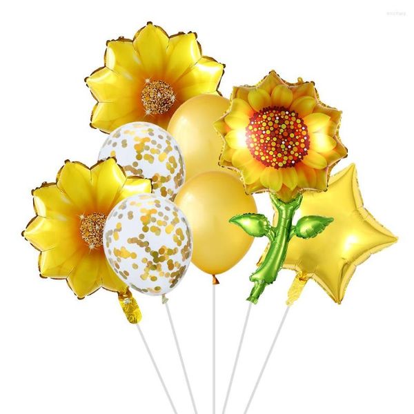 Décoration de fête 8pcs Tournesol Daisy Rose Feuille Ballons Rose Blanc Fleur Air Globos Baby Shower Fête Des Mères Anniversaire De Mariage