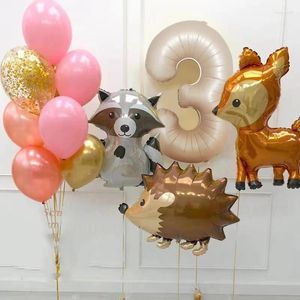 Decoración de fiestas 9/13pcs Jungle Deer Hedgehog 40 pulgadas Número de caramelo Foil Globos Niños 1-9 Decoración de cumpleaños Globos Baby Shower Suministros