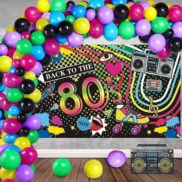 Decoración de fiestas 90pcs Amarillo amarillo morado látex globos 80s kit de pareja de tema de hip hop retro para para el cumpleaños de la discoteca decoración de graduación