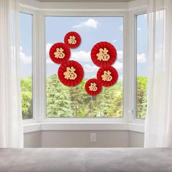 Décoration de fête 91ad 6pcs 3d fU Caractère de tissus de tissu de papier de soie Blessing Door Sticker 2024 Happy Year of the Ox Window Glass Chinese Fan en forme de ventilateur