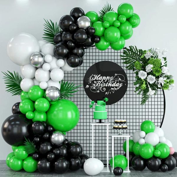 Décoration de fête 93pcs verts noir blanc argent en latex ballons arc garland arc kit pour le mariage d'anniversaire baby shower