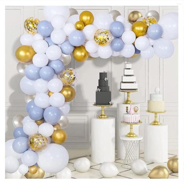 Décoration de fête 95pcs Macaron Blue Gold Confetti Silver Latex Balon Garland Arch Kit d'anniversaire Baby Shower