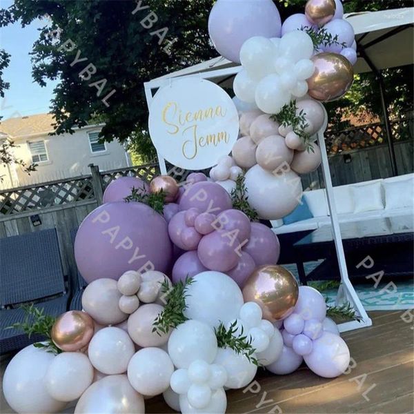 Décoration de fête 99pcs ballons violets blancs arc garland kit chrome rose rose latex ballon ensemble fournitures d'anniversaire de mariage