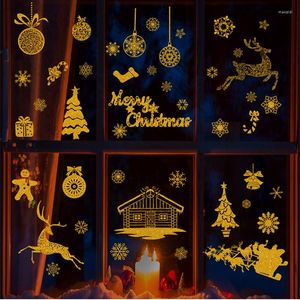 Party Decoratie 9 stks kerstdecoraties elektrostatische sticker tree oude man herten pvc waterdichte wand goudpoeder Product