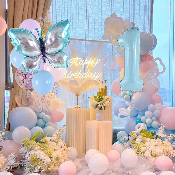 Décoration de fête 9 pièces/ensemble ballons géants en aluminium papillon 40 pouces 1-9 chiffres bleu numéro Ballon anniversaire bébé douche fournitures
