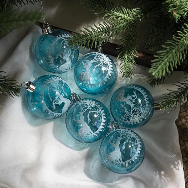 Décoration de fête une boîte de 6 boules de Noël transparentes en boîte bleu blanc peint décorations d'arbre en acrylique 6cm P5