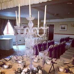 Party Decoratie Acryl Crystal Wedding Centerpunt 90 cm lange 5 armen Candelabra kandelaar met hangers