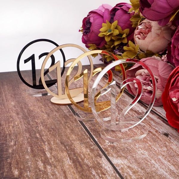 Números de mesa de forma redonda de acrílico/madera para decoración de fiestas con Base rectangular para escritorio de ducha de boda de restaurante