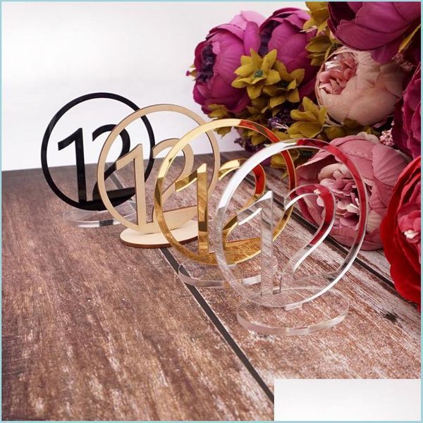 Decoración de fiesta Números de mesa de forma redonda de acrílico / madera con base Rec para restaurante Ducha de boda Entrega de escritorio Bdebag Dh4Xr