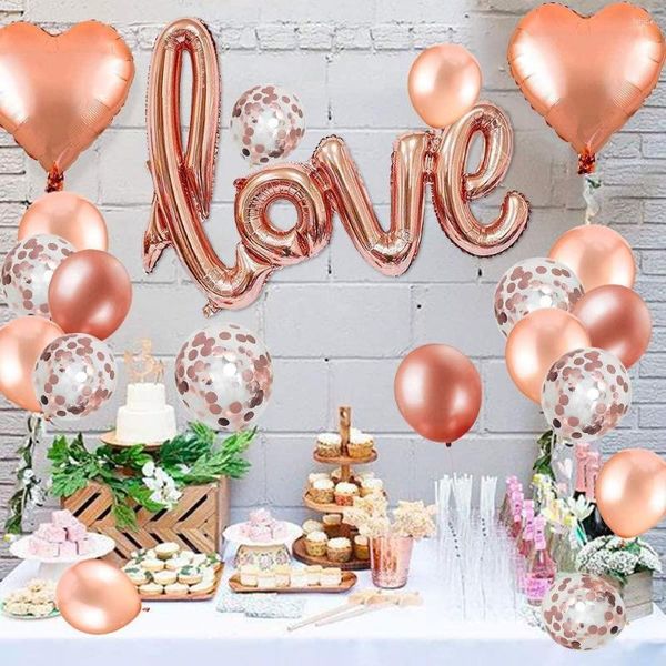 Décoration de fête Amawill Premium Latex Champagne Or Rose Confettis Boule Feuille Amour Ballon Ensemble Pour Mariage Anniversaire Fiançailles