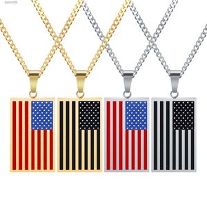 Décoration de fête Drapeau américain USA Patriot Liberté Stars and Stripes 4 juillet Dog Tag Pendentif Collier Cadeau Hommes Bijoux En Acier Inoxydable T230522