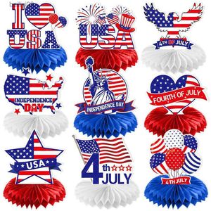 Décoration de fête Fête de l'indépendance américaine Fan Nid d'abeille Drapeau américain Ornements de table Joyeux 4 juillet 2023 Fête nationale des États-Unis Décor T230522