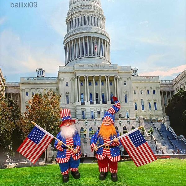 Décoration de fête Fête de l'Indépendance américaine Poupée âgée simulée Cheer Souvenir américain fait à la main Heureux 4 juillet Fête nationale des États-Unis Décor de fête T230522
