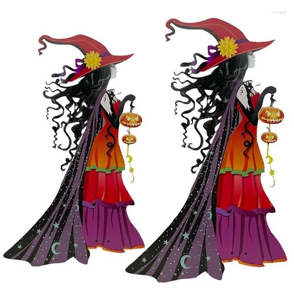 Party Decoration Animated Witch Broom Chapeau Red Halloween Dolls House House Metal accessoires en intérieur Cour de jardin en plein air décor