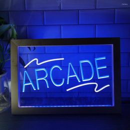 Décoration de fête Arcade Center Boutique Double Couleur LED Enseigne Au Néon Po Cadre Lampe De Table Créative Chambre Bureau Bois 3D Veilleuse