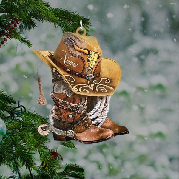 Decoración de fiestas Arcylic Hangboy Ornament Adorno de automóvil Botas personalizadas y Hat Árbol de Navidad para Cowgirl