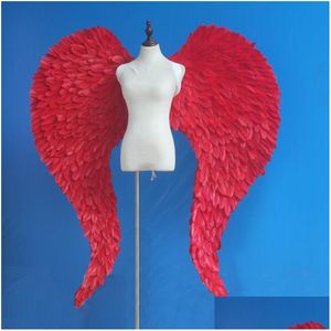 Decoración de fiesta Llegada Beautif Grandes alas de plumas de ángel rojo Boda Gran evento Pascua Decoraciones de bricolaje Espectáculo de escenario Accesorios de tiro Dh0Mn