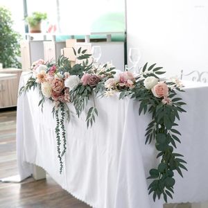 Decoración de fiesta Flor de rosa artificial Corredor Guirnalda rústica Arreglos florales Ceremonia de boda Telón de fondo Arco Flores Mesas