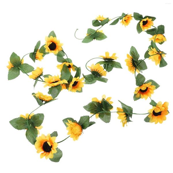 Décoration de fête vigne de tournesol artificielle fausse couronne de guirlande de fleurs suspendue avec des feuilles vertes