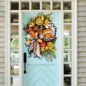 Décoration de fête au thème d'automne couronne de porte artificielle citrouille artificielle Garland en tissu de grenouillement de plante de plante de grâces à la maison