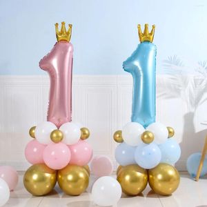 Décoration de fête bébé garçon fille Ins Pastel rose bleu couronne numérique 1 ballon douche 1er premier anniversaire enfants