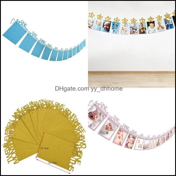 Decoración de fiesta Bebé Primer año Po Carpeta Boda Pling Bandera Letras Niño Feliz cumpleaños Banners Decoración de fiesta en forma 7 3Yq E1 Gota Dhm3L