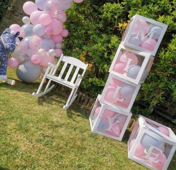 Decoración de fiesta Baby Shower Caja llena Ballon Az Letras Telones de fondo Género Revelar Un año de edad Decoración de cumpleaños Niños Boygirl 1er B5359834